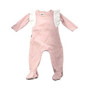 Maniere Child One Piece Coveralls Ruffle Organic Cotton Stretch Pink 6M